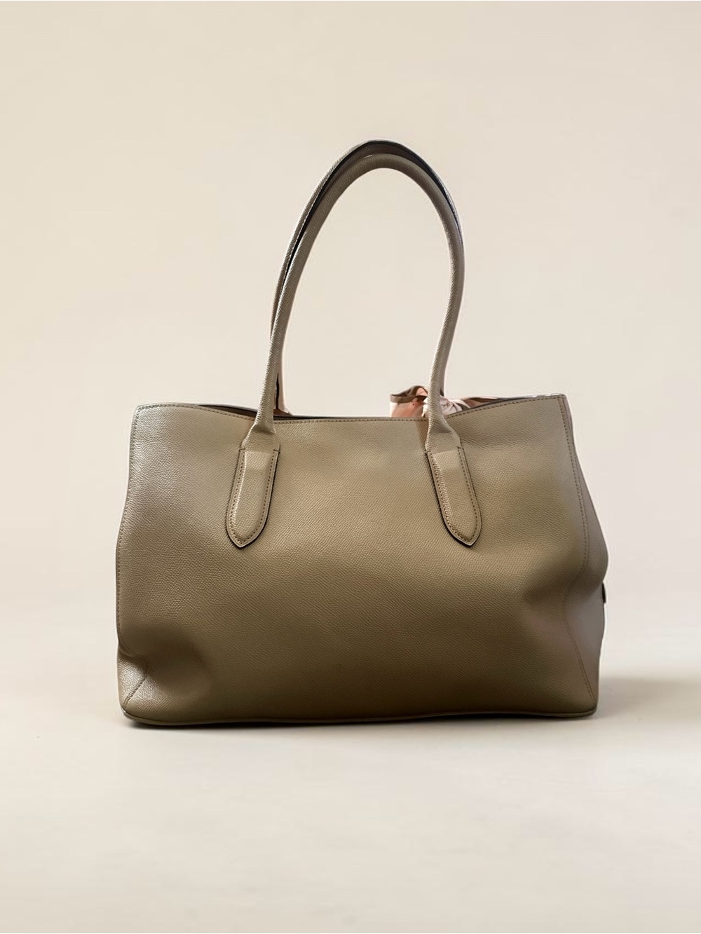 Coach Pebbled Leather Tote in Beige with Pink Scarf Accent and Dog Charm 2018 - Picture 2 of 9